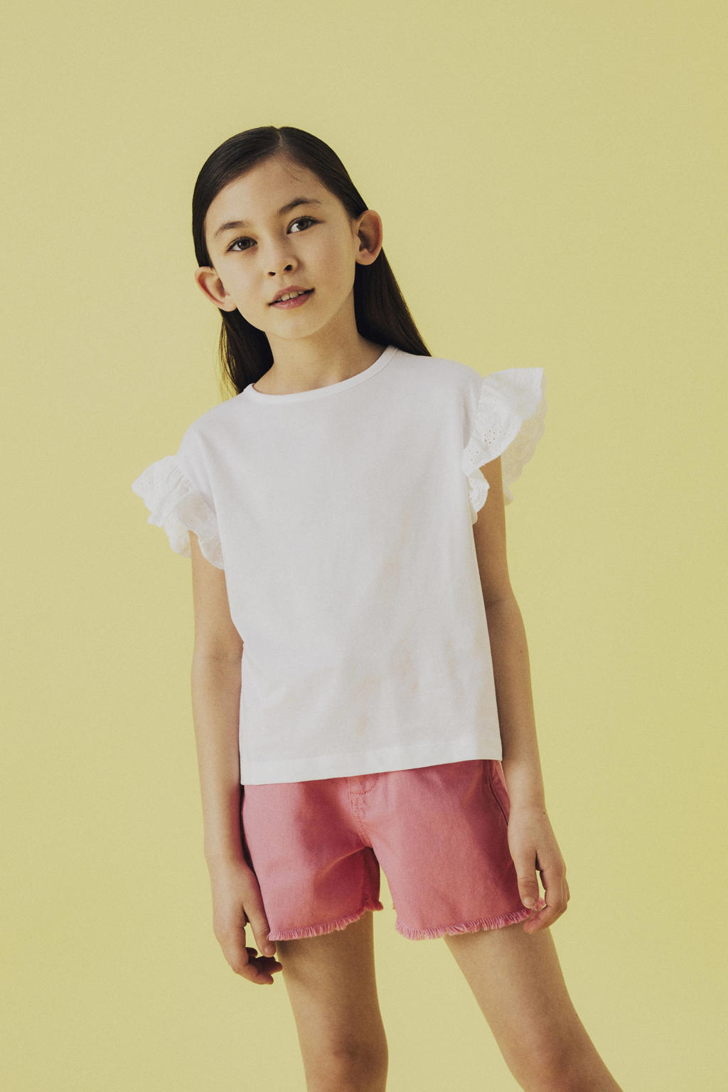 Witte meisjes NAME IT KIDS T-shirt van katoen met effen, korte mouwen, ronde hals en broderie