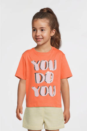 T-shirt oranje met pailletten