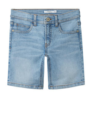 slim denim short light blue denim