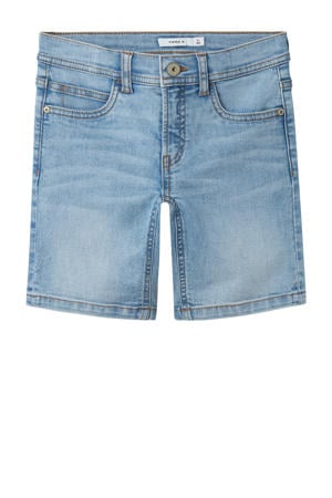 slim denim short light blue denim