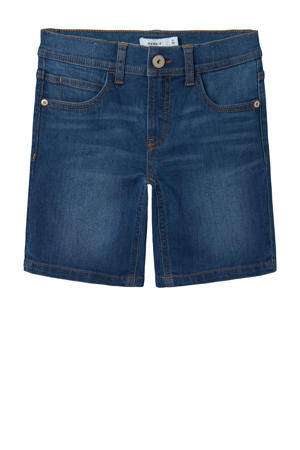 slim denim short dark blue denim