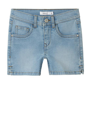 slim denim short light blue denim