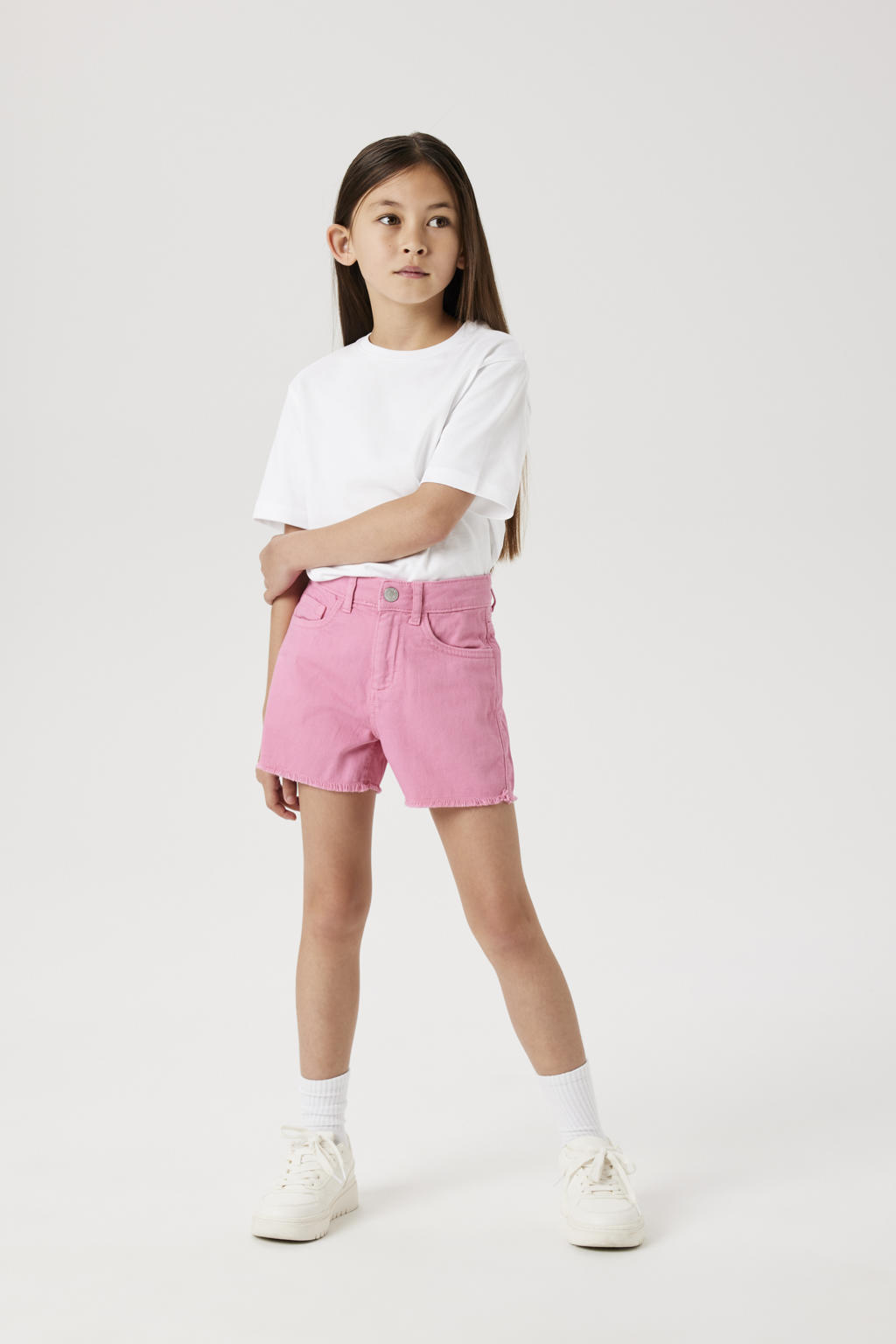 Paarse meisjes NAME IT KIDS mom casual short van stretchkatoen met rits- en knoopsluiting en effen