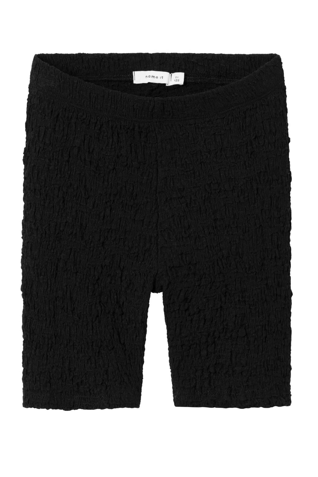 Zwarte meisjes NAME IT KIDS super skinny biker short van stretchkatoen met elastische tailleband en effen