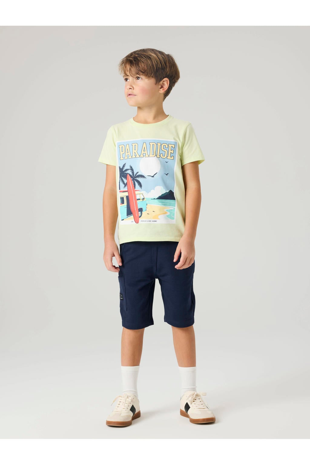 Donkerblauwe jongens NAME IT KIDS sweatshort van katoen met regular fit, elastische tailleband met koord en effen