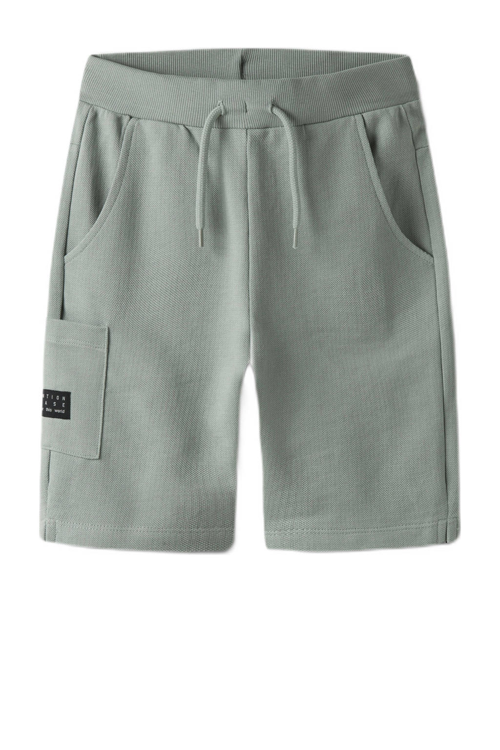 Groene jongens NAME IT KIDS sweatshort met regular fit, elastische tailleband met koord en effen