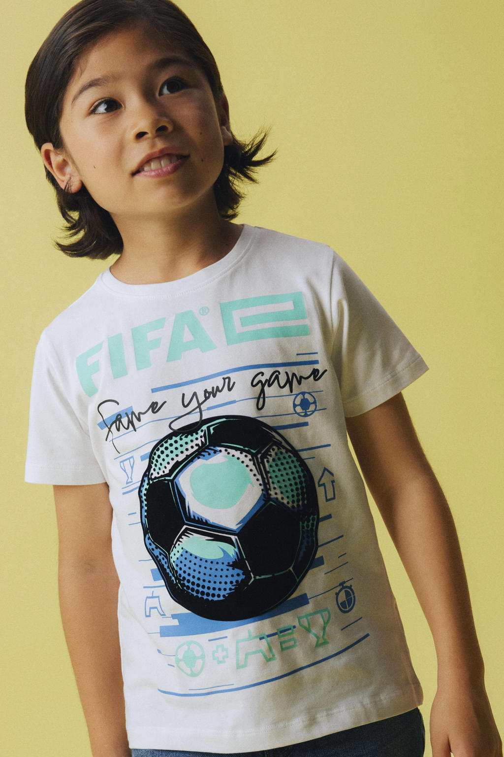 Witte jongens NAME IT KIDS T-shirt van stretchkatoen met printopdruk, korte mouwen en ronde hals