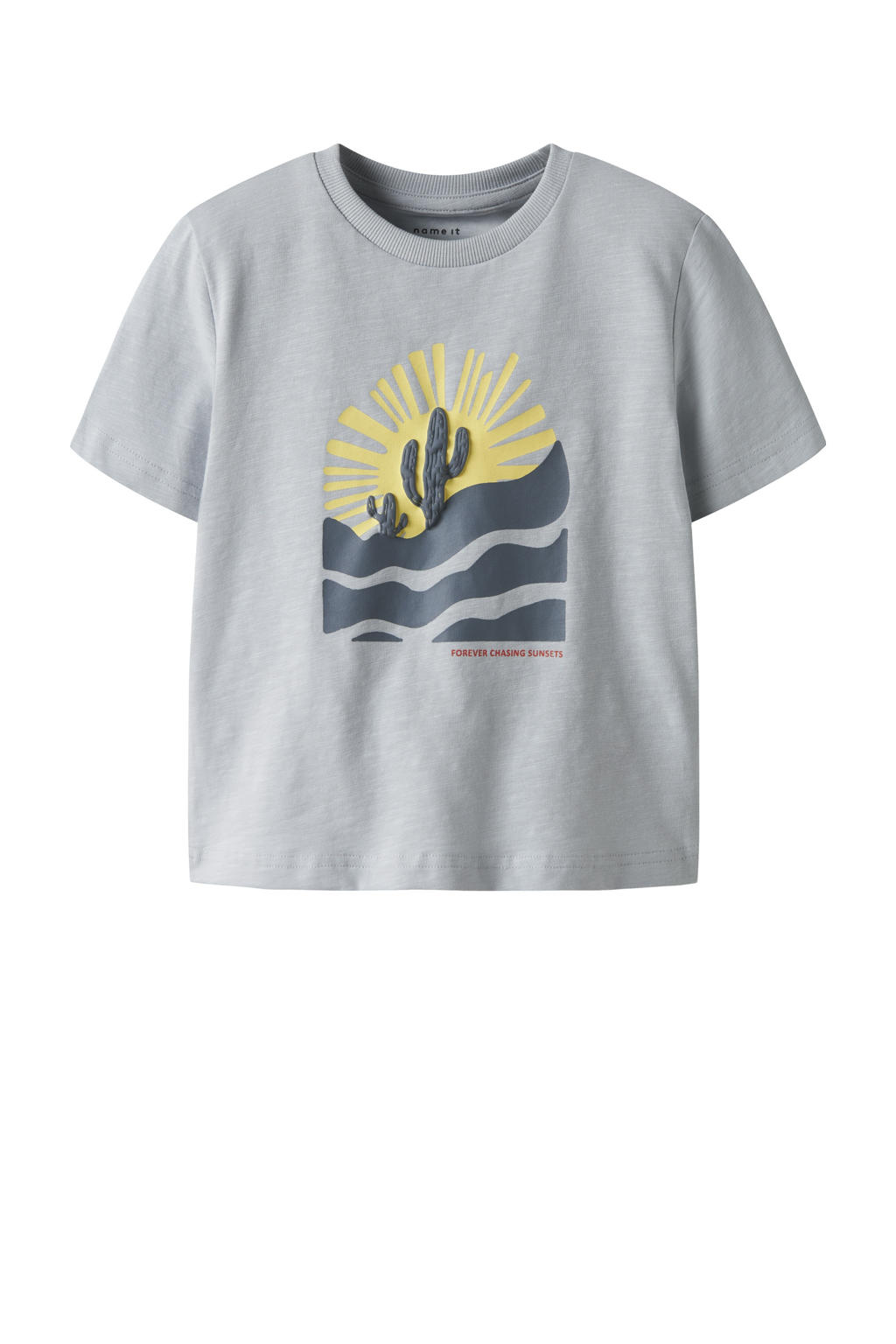 Blauwe jongens NAME IT MINI T-shirt van stretchkatoen met effen, korte mouwen en ronde hals
