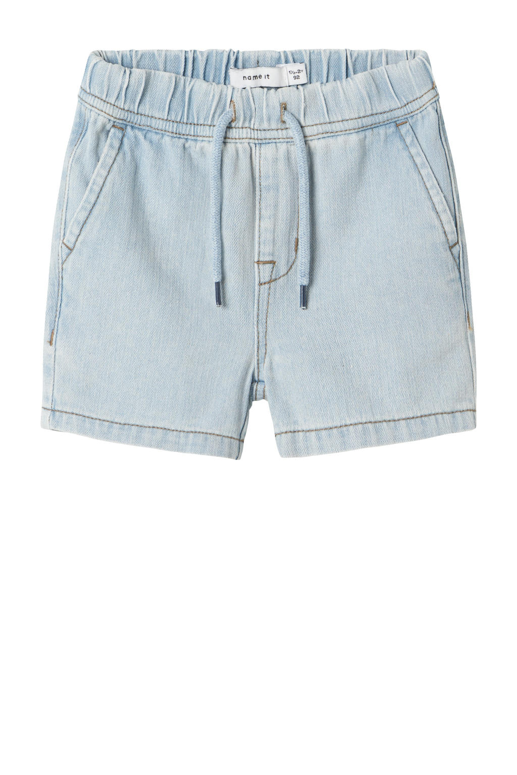 Light blue denim jongens NAME IT MINI relaxed short van denim met elastische tailleband met koord en effen
