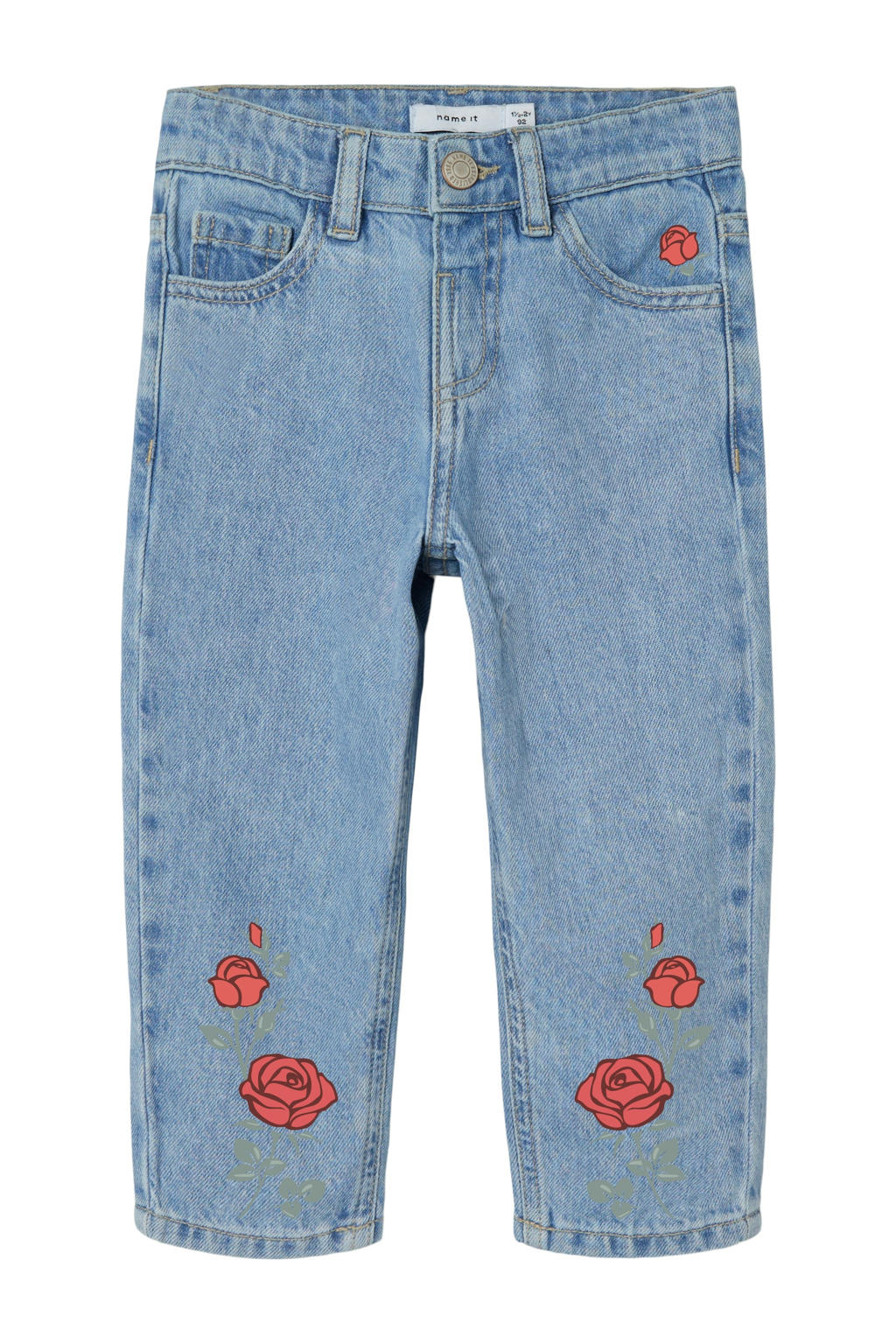 Light blue denim meisjes NAME IT MINI mom fit jeans van denim met regular waist en drukknoopsluiting