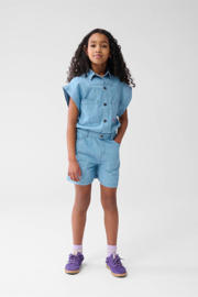 thumbnail: Blauwe meisjes Shoeby regular van denim met knoopsluiting en tekst print