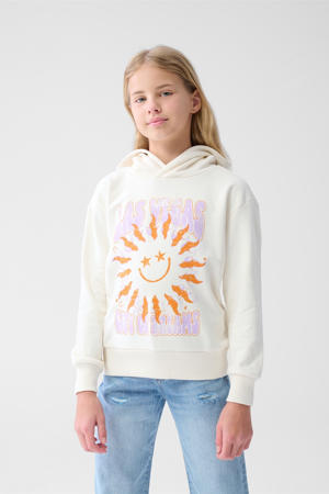 hoody met printopdruk ecru/lila/oranje