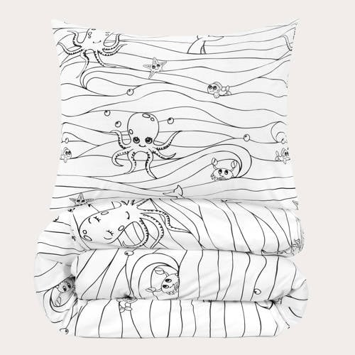 NOUS Kids katoenen dekbedovertrek 1-persoons (140x200 cm) Ecru Dierenprint