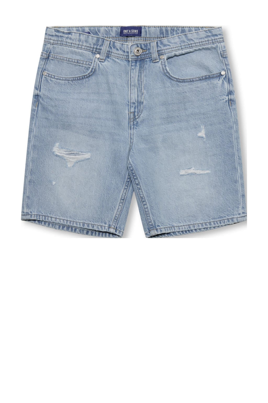 Light blue denim jongens ONLY & SONS JUNIOR straight short van denim met rits- en knoopsluiting en effen