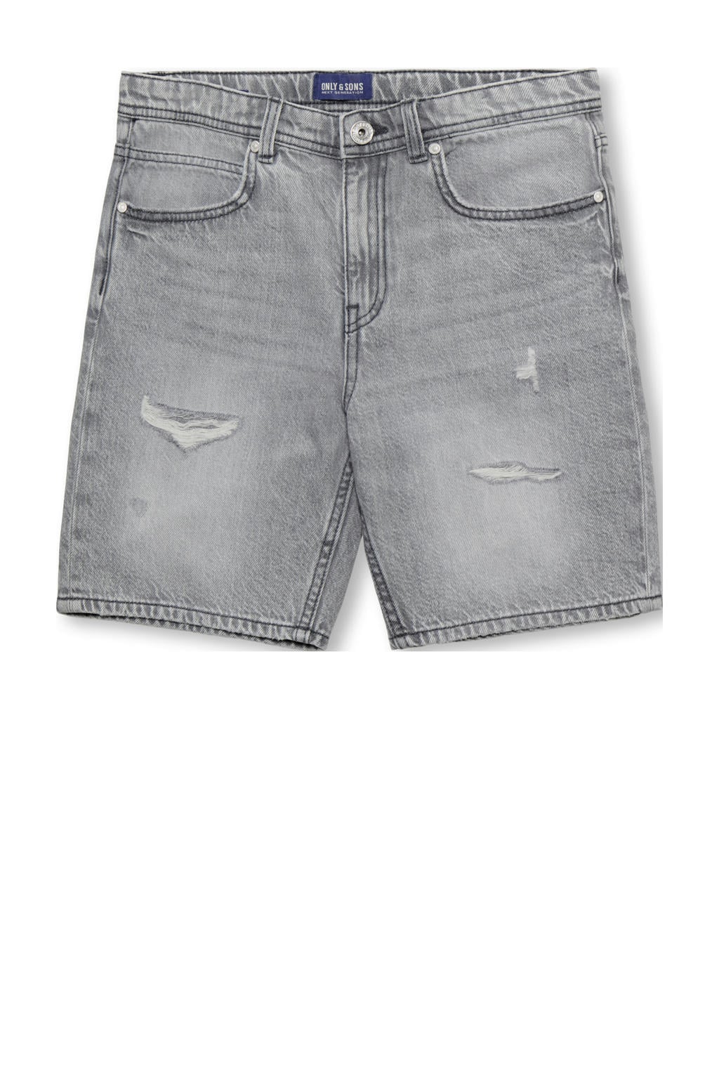 Grey denim jongens ONLY & SONS JUNIOR straight short van katoen met regular waist, rits- en knoopsluiting en effen