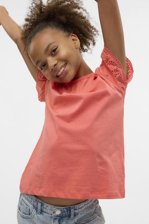 T-shirt roze broderie