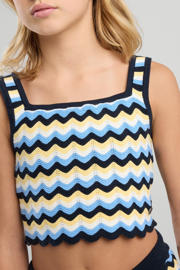 thumbnail: Blauw, geel en donkerblauwe meisjes America Today cropped top van katoen met strepenprint, ronde hals en ingebreid patroon
