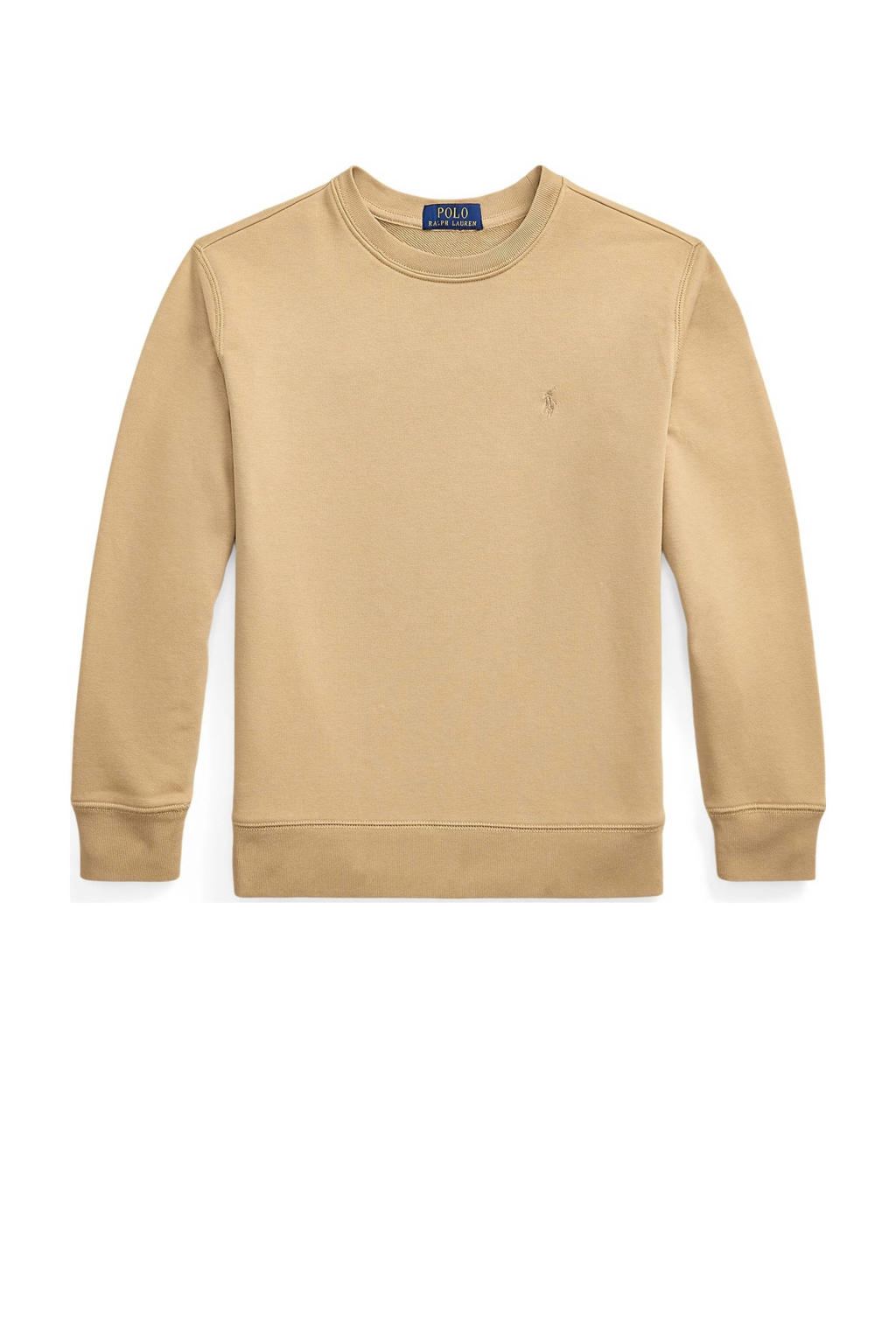 Beige jongens Polo Ralph Lauren sweater van katoen met effen, lange mouwen en ronde hals