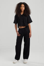 thumbnail: Zwarte meisjes America Today casual broek van viscose met elastische tailleband met koord en effen