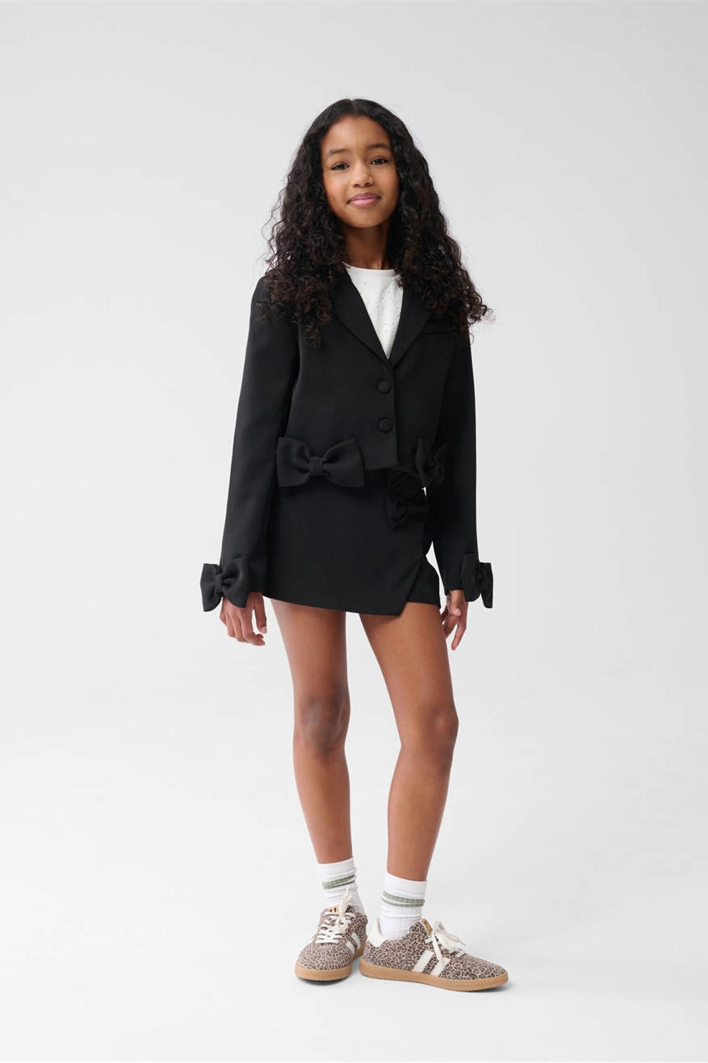 Zwarte meisjes Shoeby cropped blazer van polyamide met effen, lange mouwen, reverskraag en knoopsluiting