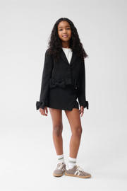 thumbnail: Zwarte meisjes Shoeby cropped blazer van polyamide met effen, lange mouwen, reverskraag en knoopsluiting