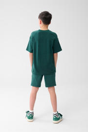 thumbnail: Donkergroene jongens Shoeby T-shirt van katoen met effen, korte mouwen, ronde hals en borduursels