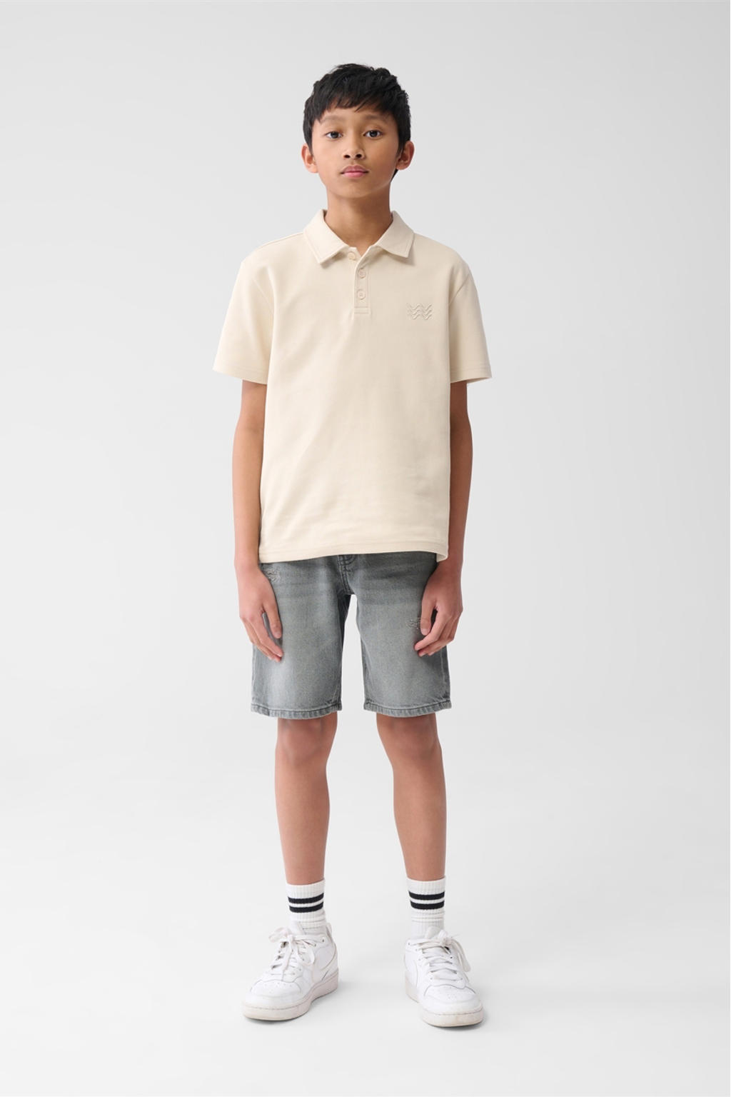 Grijze jongens Shoeby straight short van katoen met regular fit, regular waist, rits- en knoopsluiting en effen