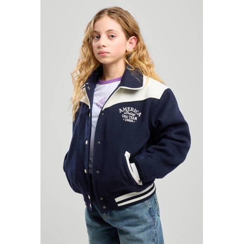 America Today baseball jacket lente donkerblauw Jas Meisjes Polyester Overslagkraag