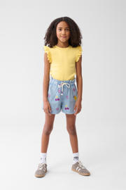 thumbnail: Blauwe meisjes Shoeby casual short van katoen met regular fit, high waist, elastische tailleband met koord en grafische print