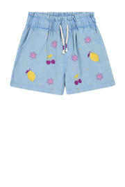 thumbnail: Lichtblauwe meisjes Shoeby casual shorts van katoen met elastische tailleband met koord en effen