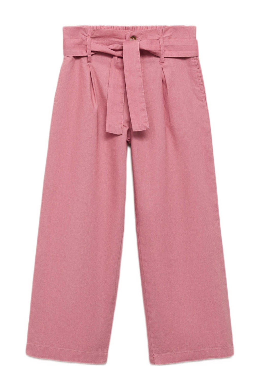 meisjes Mango Kids palazzo broek van linnen met rits- en knoopsluiting en effen