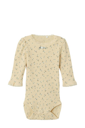 romper NBFHOISE met bloemenprint lichtgeel