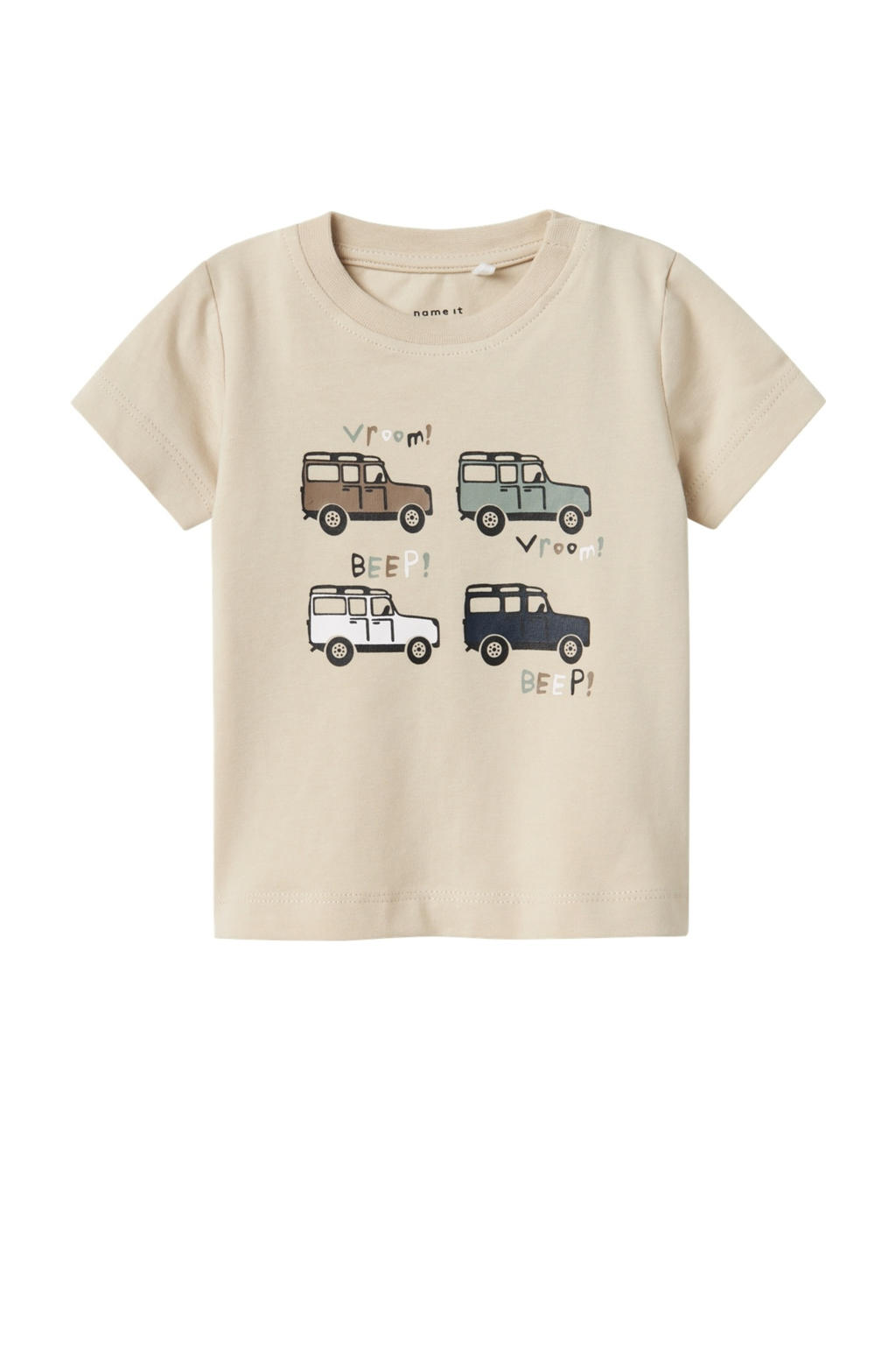 Beige jongens NAME IT BABY T-shirt van katoen met effen, korte mouwen en ronde hals