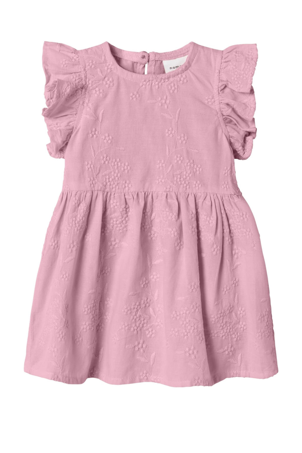 Roségouden meisjes NAME IT BABY zomerjurk van katoen met effen, korte mouwen, ronde hals en geweven detail