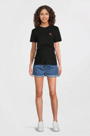 thumbnail: Blauwe dames ONLY MATERNITY regular waist zwangerschaps paperbag short van denim met knoopsluiting en effen