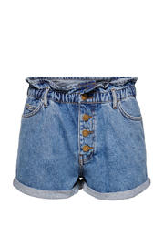 thumbnail: Blauwe dames ONLY MATERNITY regular waist zwangerschaps paperbag short van denim met knoopsluiting en effen