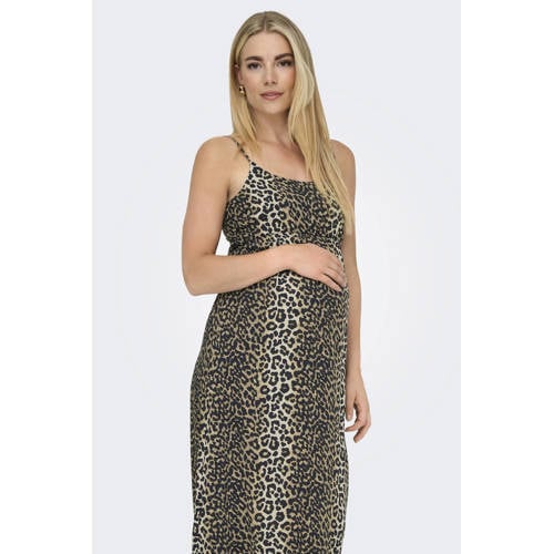 ONLY MATERNITY zwangerschaps maxi jurk lichtbruin Dames Viscose Ronde hals