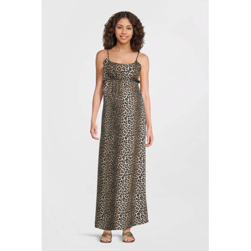 ONLY MATERNITY zwangerschaps maxi jurk lichtbruin Dames Viscose Ronde hals
