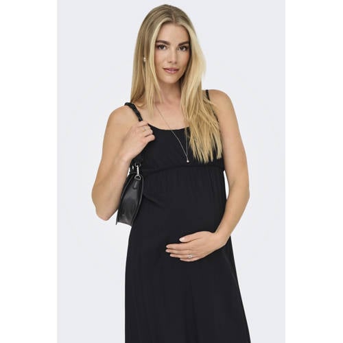 ONLY MATERNITY zwangerschaps maxi jurk zwart Dames Viscose Ronde hals Effen