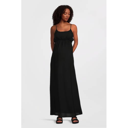 ONLY MATERNITY zwangerschaps maxi jurk zwart Dames Viscose Ronde hals Effen