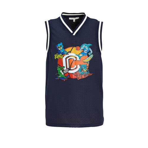 Coolcat mesh singlet met printopdruk Mase donkerblauw Jongens Polyester V-hals