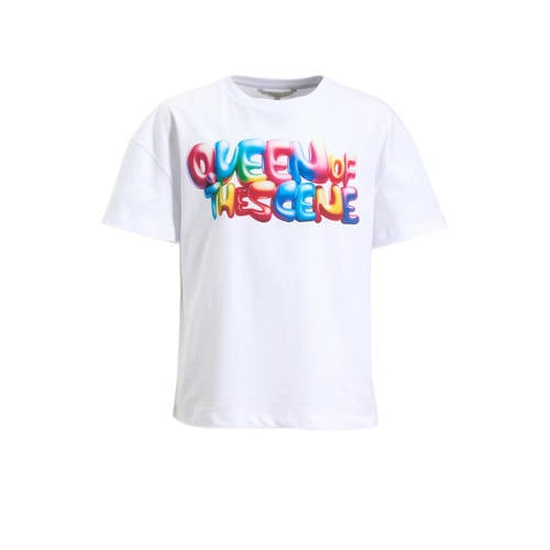 Coolcat oversized T-shirt met printopdruk Mila wit Meisjes Katoen Ronde hals