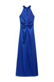 thumbnail: Blauwe meisjes MANGO TEEN galajurk van polyester met halterkraag, striksluiting en open detail