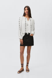 thumbnail: Ecru en donkergrijze meisjes MANGO TEEN blousetop van viscose met effen, lange mouwen, V-hals, trekkoorden en borduursels