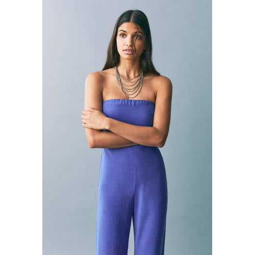 MANGO TEEN jumpsuit blauw Meisjes Modal Strapless Effen