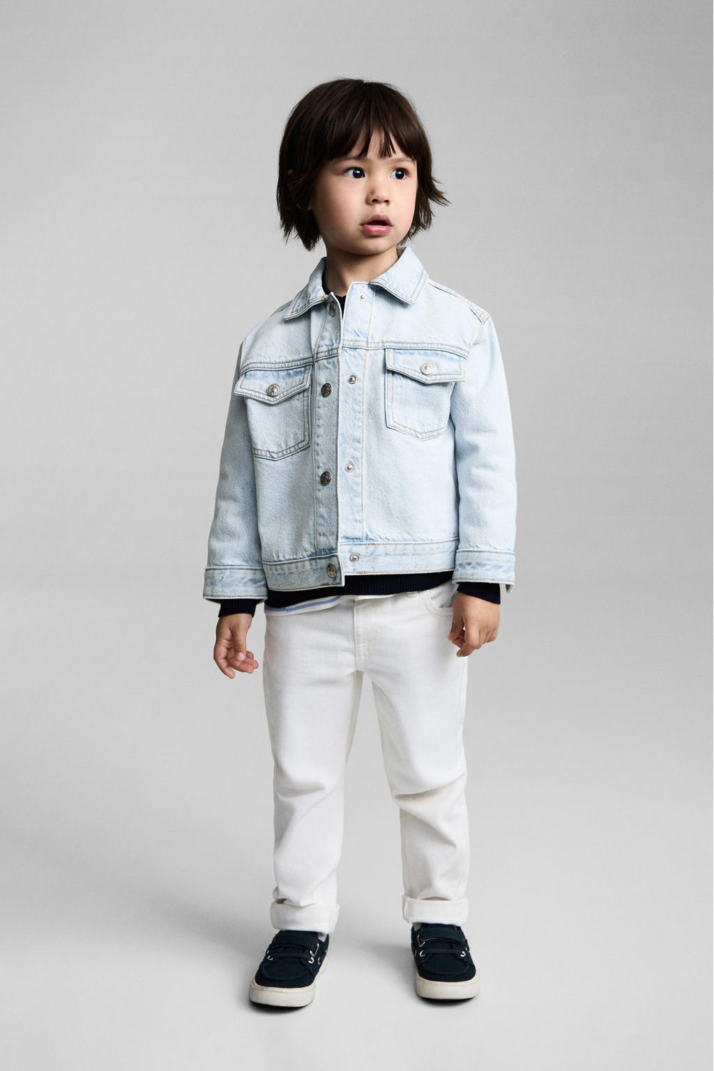 Light blue denim jongens Mango Kids spijkerjas van katoen met effen, lange mouwen, klassieke kraag en knoopsluiting