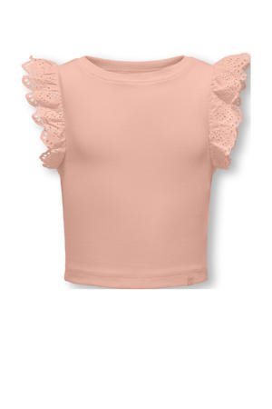 mouwloze top zalm broderie