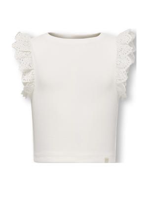 mouwloze top wit broderie