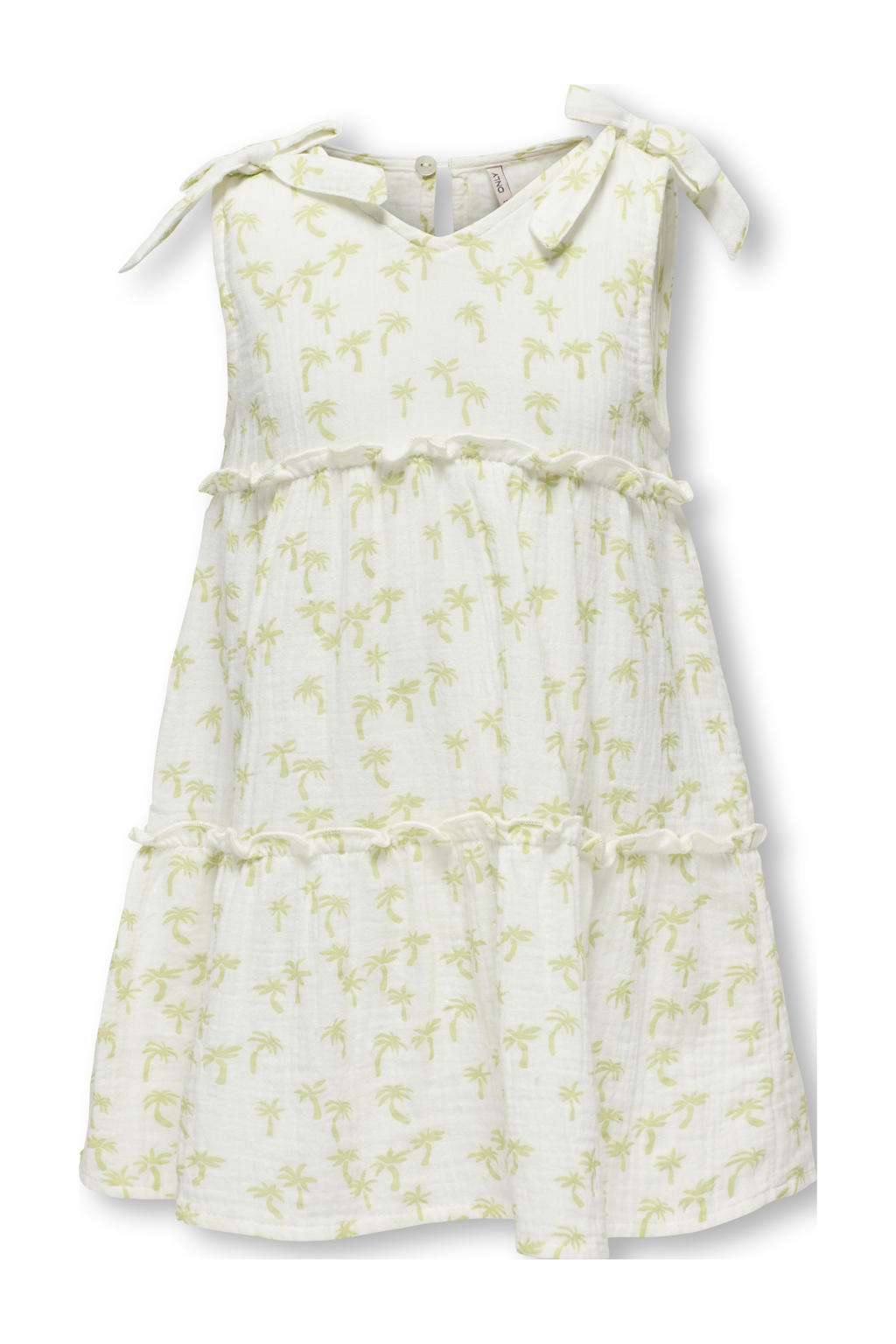Wit en groene meisjes KIDS ONLY MINI zomerjurk van katoen met V-hals, knoopsluiting en ruches