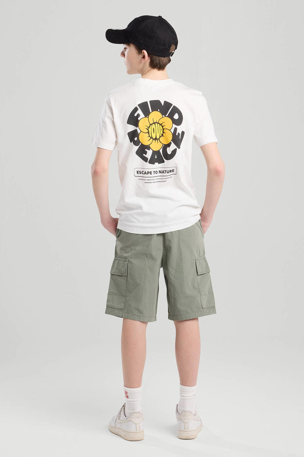 Wit en multikleurige jongens America Today T-shirt van katoen met backprint, korte mouwen en ronde hals